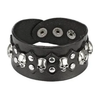 Náramek Kožený náramek s lebkami černý