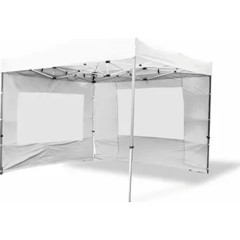Zahradní stan Nůžkový párty stan 3x3 m s kovovým rámem, 4 boční stěny s okny, bílý