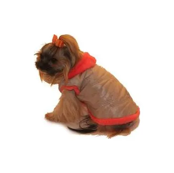 Obleček pro psa Marysa zimní vesta s kapucí rozepínací béžová a oranžová 40 cm délka, 45 cm obvod