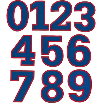 Nažehlovací vyšívaná čísla - SADA - barva modrá s červeným lemováním