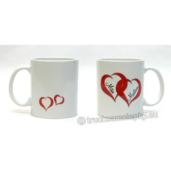 Hrneček z lásky - Srdíčka se jmény (Bílý keramický hrneček 300 ml s potiskem pro zamilované)