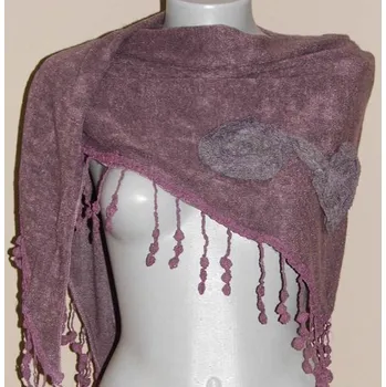 Šála Šála trojcípá s třásněmi a aplikací 387 - fialová VÝPRODEJ