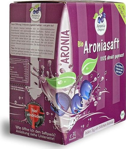 Arónie BIO (černý jeřáb, jeřabina), 100 % přímo lisovaná šťáva, 3 litry