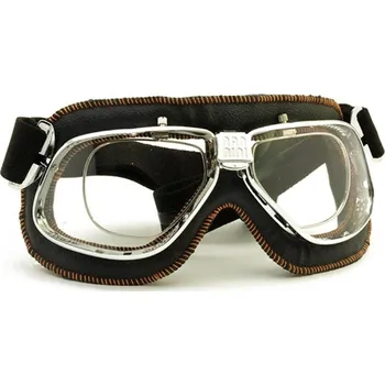 Motocyklové brýle Nannini Motocyklové brýle Cruiser 4V s dioptrickým rámečkem Barva zorníků: žlutá, Rám - kombinace: lesklý chrom/černá kůže/oranžové štepování