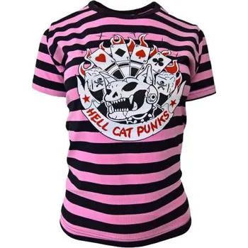 Dámské tričko dámské triko Hell Cat Punks - růžové pruhy