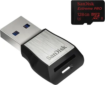 Paměťová karta SanDisk Extreme Pro microSDXC 128 GB Class 10 UHS-II U3 + čtečka (SDSQXPJ-128G-GN6M3)