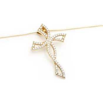 Přívěsek Dámský zlatý přívěsek s čirými zirkony (zlatý křížek) cca 585/2,54gr 246040827 (246040827 - POŠTOVNÉ ZDARMA)
