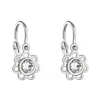 Šperk Dětské stříbrné náušnice s čirým krystalem Swarovski - kytička