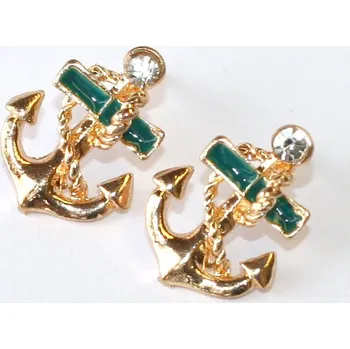 Náušnice Náušnice Fashion Jewerly - Zlatá kotva pro štěstí se zelenou 1562