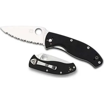 Pracovní nůž Spyderco Tenacious, zavírací nůž s klipem, černá střenka G-10, zoubkované ostří C122GS