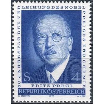 Poštovní známka (1973) MiNr. 1436 ** - Rakousko - 50. výročí udělení Nobelovy ceny za chemii - Fritz Pregl