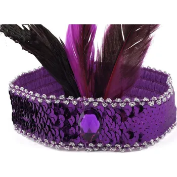 Karnevalový doplněk Čelenka flitrová s peřím - Fialová