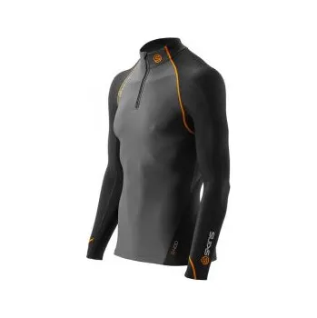Pánské tričko Skins Bio S400 Mens Black/Graphite/Orange Thermal L/S MckNeckw zip S; Černá kompresní oblečení + DÁREK DLE VÝBĚRU!