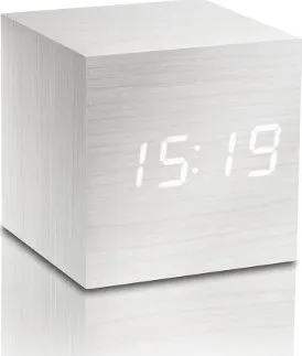 Budík Gingko Cube White Click Clock LED