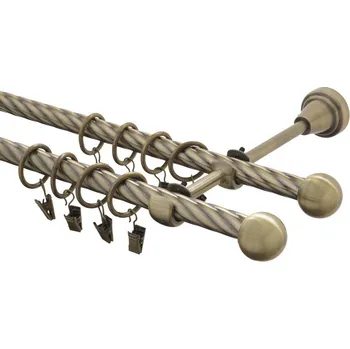 Garnýž kovová 320 cm kroucená dvouřadá - dvojitá 16 Koule mosaz