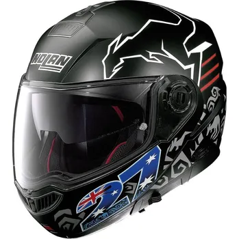 Helma na motorku Recenze Nolan N104 Absolute Iconic Replica N-Com C. Stoner Flat Black