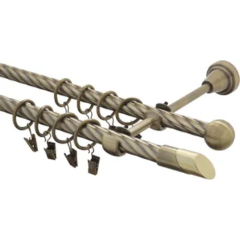 Garnýž kovová 160 cm kroucená dvouřadá - dvojitá 16 Piza II mosaz