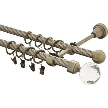 Garnýž kovová 160 cm kroucená dvouřadá - dvojitá 16 Koule crystal mosaz