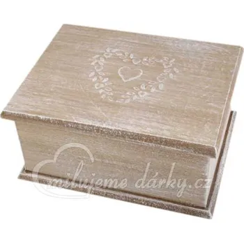 Dárková krabička Malá dřevěná dárková truhlička vintage s ornamentem ve tvaru srdce na víčku