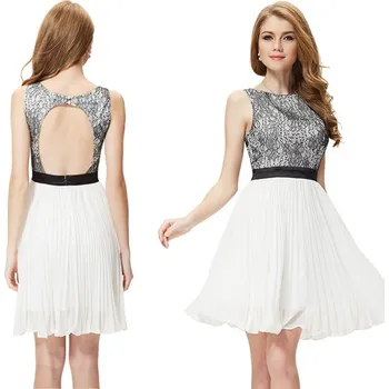 Dámské šaty Ever Pretty šifonové šaty krátké bílé s krajkou 3898 Velikost: L / 40 / 10 / 12