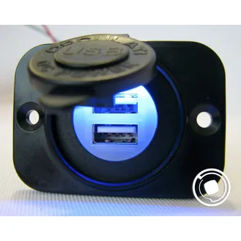 Elektrická zásuvka Vodotěsná dvojitá zásuvka USB s modrým LED podsvícením