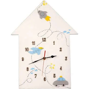 Hodiny Dětské dřevěné hodiny Domeček - Modrá běžný mechanismus