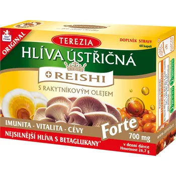 Přírodní produkt Terezia Company Hlíva ústřičná s rakytníkovým olejem a reishi Forte 60 cps.