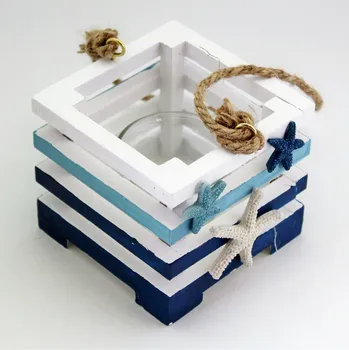 Zahradní dekorace Svícen moře dřevo/sklo 10x10V11,5cm (ZY76655/76622)