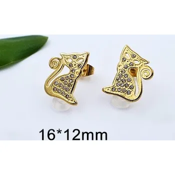 Náušnice Zlaté náušnice z chirurgické oceli Kočka 20673