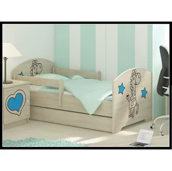 Dětsný nábytek Dětská postel Oskar Žirafa 160x80 cm - Dub Sonoma - 2x krátká zábrana bez šuplíku - Modrá