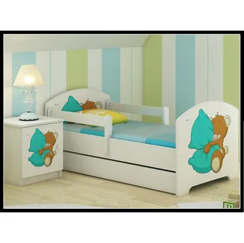 Dětská postel Dětská postel Oskar Méďa s polštářkem 140x70 cm - Bílá - 2x krátká zábrana bez šuplíku