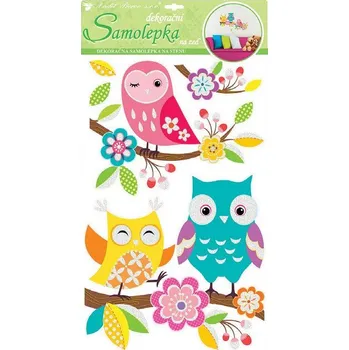 Samolepící dekorace Samolepicí dekorace na stěnu barevné sovy s glitry 10224 / Samolepky na zeď ( 60 x 32 cm ) Room Decor