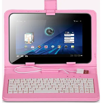 Pouzdro na tablet KEYBAN Pouzdro na tablet 7", s klávesnicí, koženkové, USB micro, světle růžové