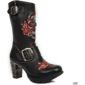 Dámské lodičky boty na podpatku dámské - BORDADOS ROJOS, TRAIL NEGRO TACON ACER - NEW ROCK - M.TR047-S3