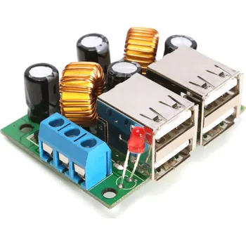 Vývojová deska Step/down napájecí modul DC 9V 12V 24V 36V na 5V 3A se 4 USB porty
