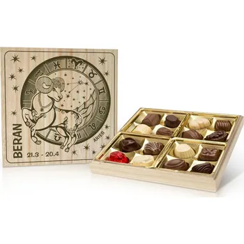 Bonboniéra Selllot, s.r.o., K Hájům 34, 155 00 Praha 5 - Vyrobeno v Belgii Beran - Belgické pralinky v dřevěné dóze 200g