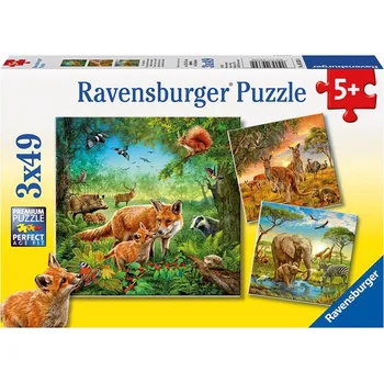 Puzzle Ravensburger Země živočichů 3 x 49 dílků