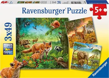 Puzzle Ravensburger Země živočichů 3 x 49 dílků