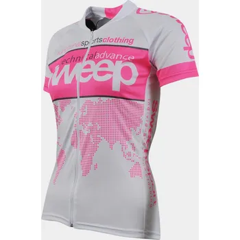 cyklistický dres SWEEP DÁMSKÝ CYKLISTICKÝ DRES CLASIC CYKLO-D033 BÍLO/RŮŽOVÝ FLUO Velikost: S