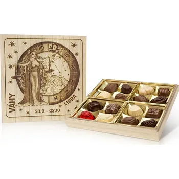 Bonboniéra Selllot, s.r.o., K Hájům 34, 155 00 Praha 5 - Vyrobeno v Belgii Váhy - Belgické pralinky v dřevěné dóze 200g