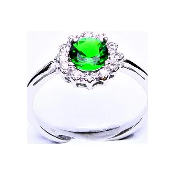 Prsten Stříbrný prsten, zirkon smaragd, čiré zirkony, T 1495