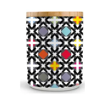 Dóza na potraviny Porcelánová dóza s dřevěným víkem Holy REMEMBER (barevné vzor)