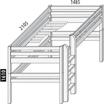 Postel Horní spaní nízké-dvoulůžko Domestav D861 Materiál: Smrk, Povrchová úprava: Přírodní provedení