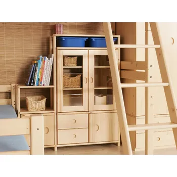 Knihovna Skříň 2-dvířková-sklo Domestav D309 Materiál: Smrk, Povrchová úprava: Přírodní provedení