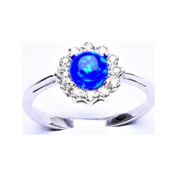 Prsten Stříbrný prsten, tmavě modrý syntetický opál, čiré zirkony, T 1495