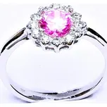 Zlatý prsten, bílé zlato, růžový zirkon, čiré zirkony, T 1495