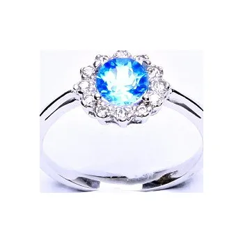 Prsten Zlatý prsten, bílé zlato, přírodní topaz swiss, čiré zirkony, T 1495