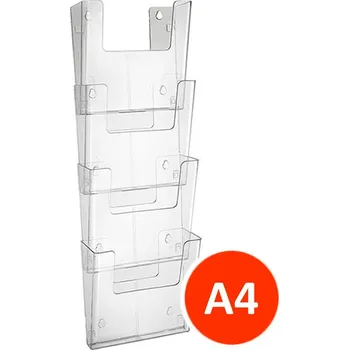 MH Technic s.r.o. Nástěnný zásobník na letáky A4 na výšku, set 4ks, transparentní
