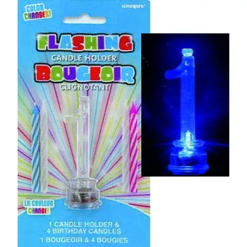 Dortová svíčka Unique Svíčky a blikající průhledný svícen s číslem 1 - 4 ks