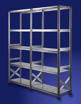 EU-Regály.cz Kovový regál do skladu s policemi PN-66, výška 2,5m Výška: 2500mm, Hloubka: 320mm, Délka police: 900mm, Počet polic: 3, Materiál polic: Kovové police